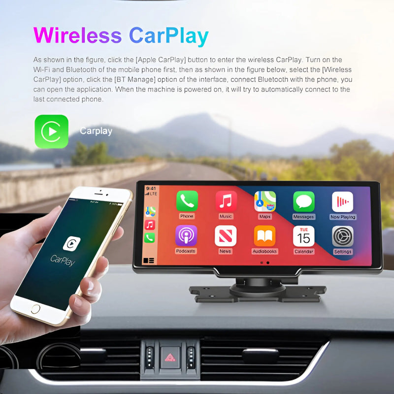 DrivePlay™ 9-Inch Wireless Car Play Box with HD Screen and Camera